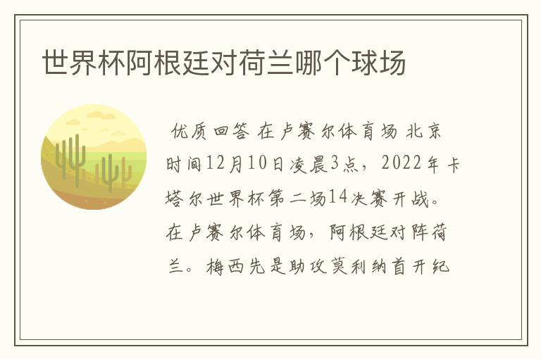 世界杯阿根廷对荷兰哪个球场
