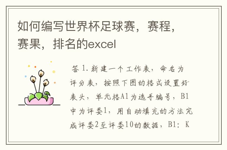 如何编写世界杯足球赛,赛程,赛果,排名的excel