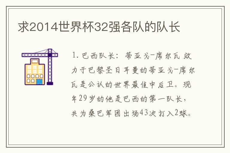 求2014世界杯32强各队的队长