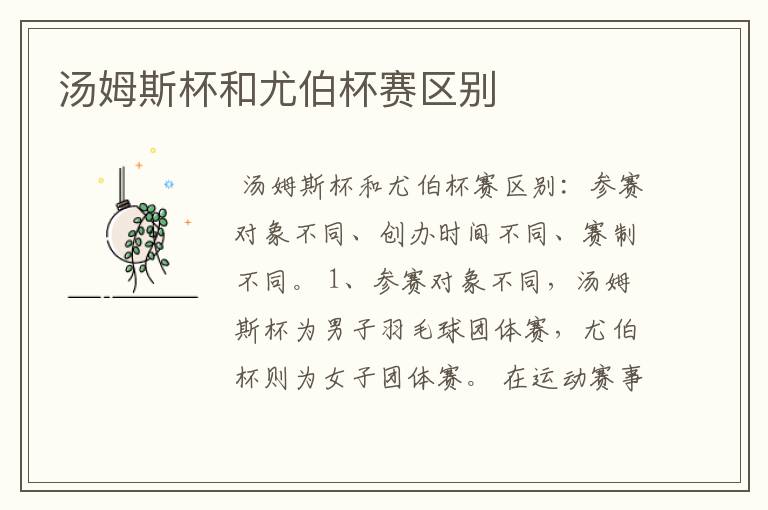 汤姆斯杯和尤伯杯赛区别