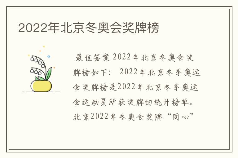 2022年北京冬奥会奖牌榜