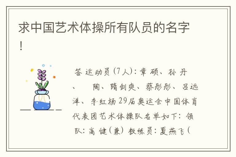 求中国艺术体操所有队员的名字!