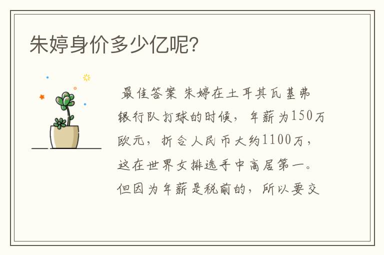 朱婷身价多少亿呢?