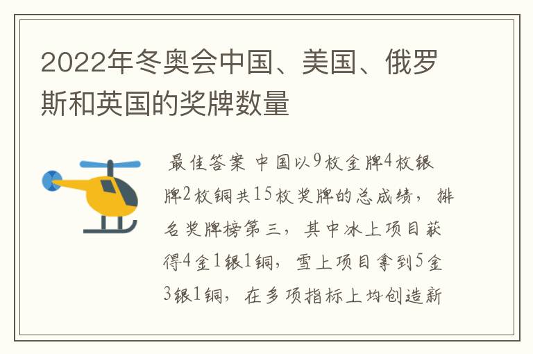 2022年冬奥会中国、美国、俄罗斯和英国的奖牌数量