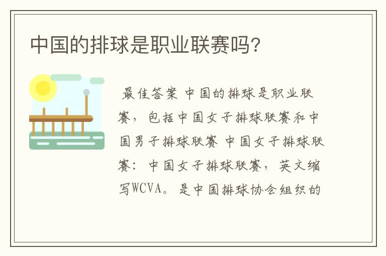 中国的排球是职业联赛吗?