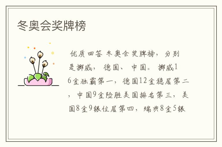 冬奥会奖牌榜