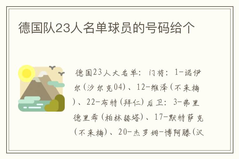 德国队23人名单球员的号码给个
