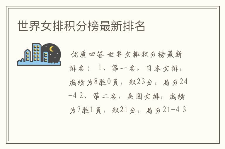 世界女排积分榜最新排名
