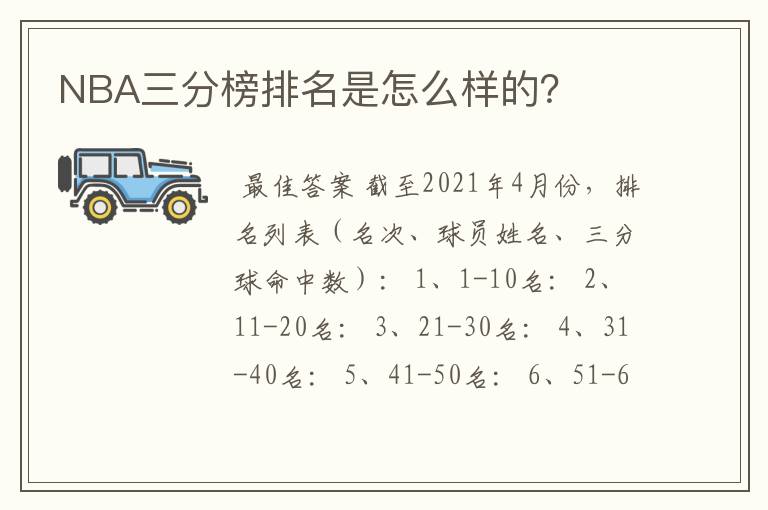 NBA三分榜排名是怎么样的?