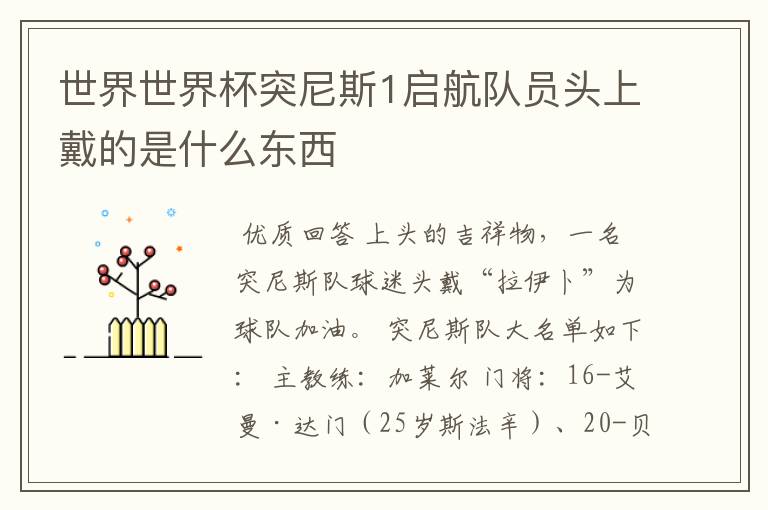 世界世界杯突尼斯1启航队员头上戴的是什么东西