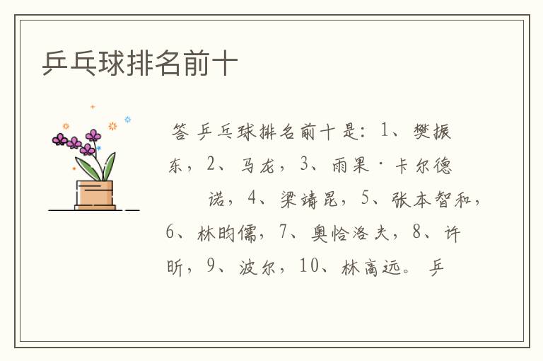 乒乓球排名前十