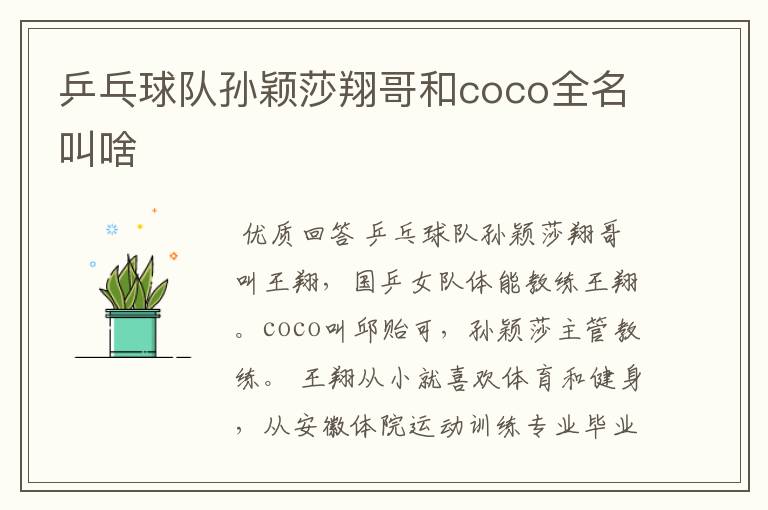 乒乓球队孙颖莎翔哥和coco全名叫啥