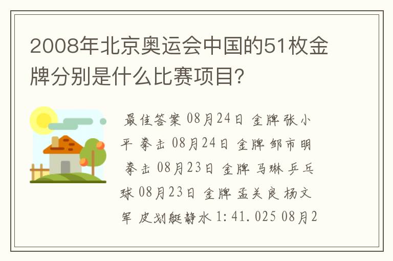 2008年北京奥运会中国的51枚金牌分别是什么比赛项目?