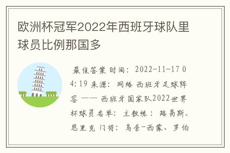 欧洲杯冠军2022年西班牙球队里球员比例那国多