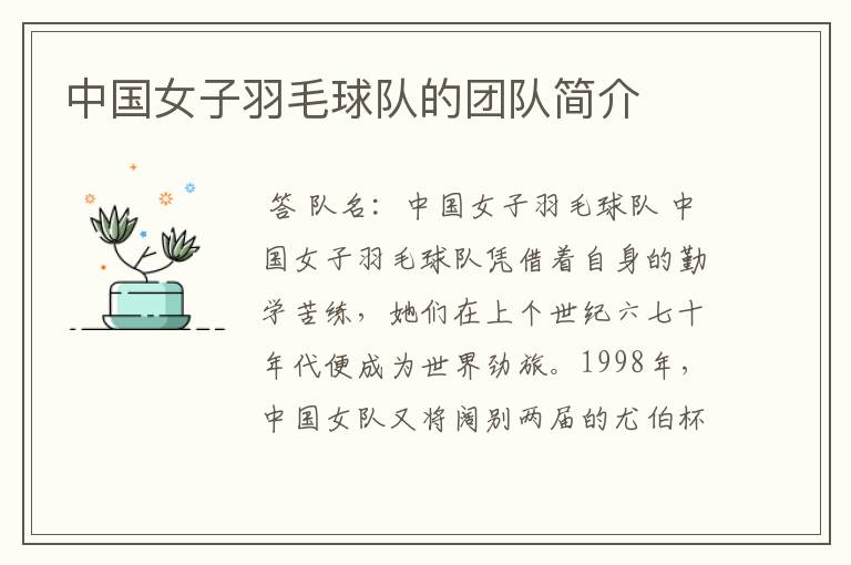 中国女子羽毛球队的团队简介