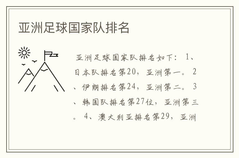 亚洲足球国家队排名