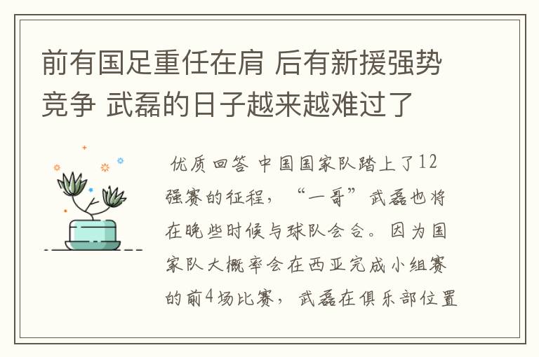 前有国足重任在肩 后有新援强势竞争 武磊的日子越来越难过了