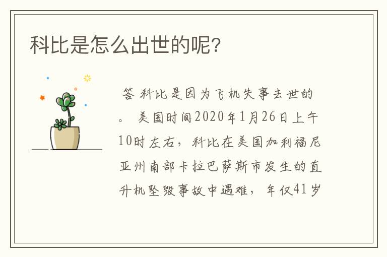 科比是怎么出世的呢?