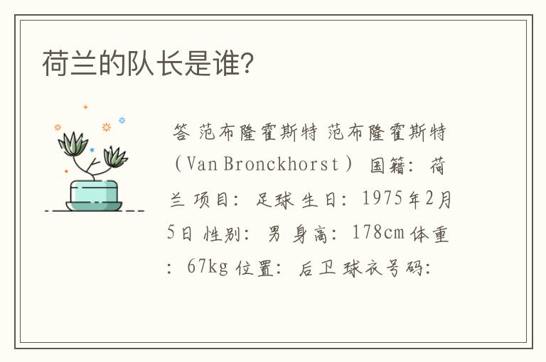 荷兰的队长是谁?