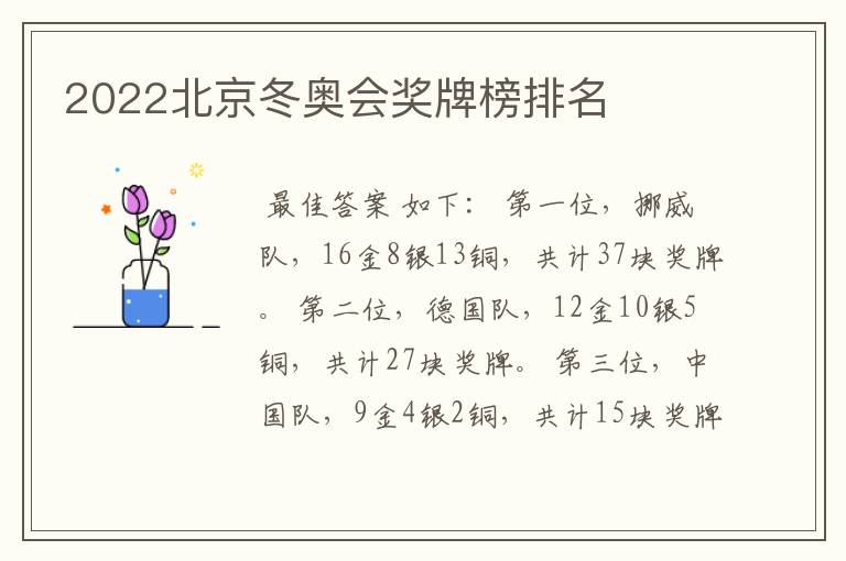 2022北京冬奥会奖牌榜排名
