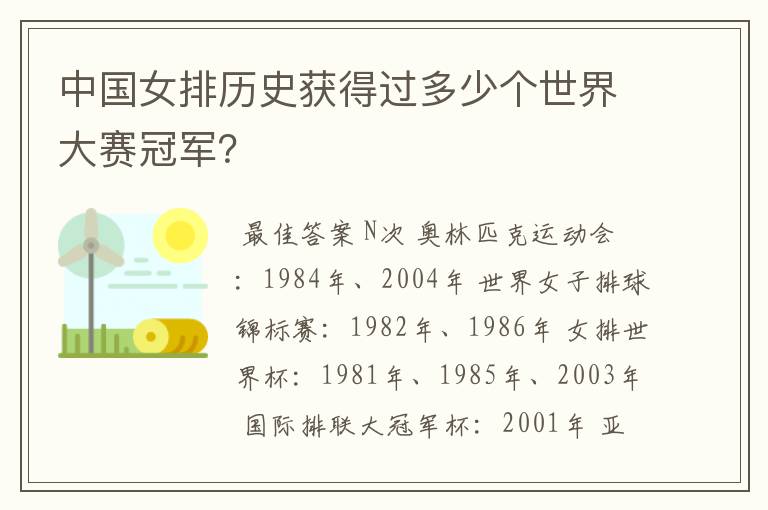 中国女排历史获得过多少个世界大赛冠军?