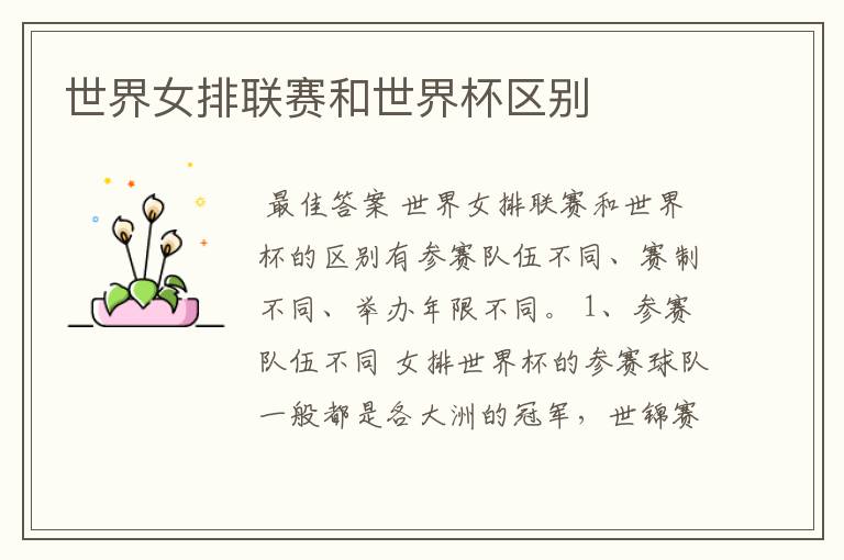 世界女排联赛和世界杯区别
