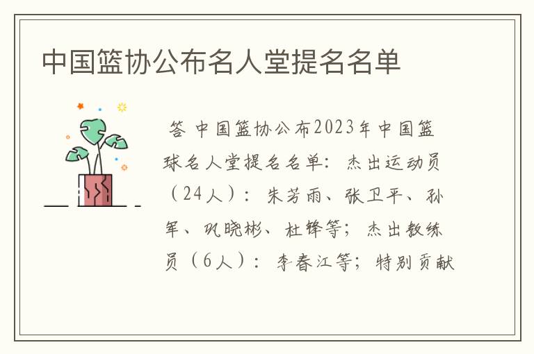 中国篮协公布名人堂提名名单