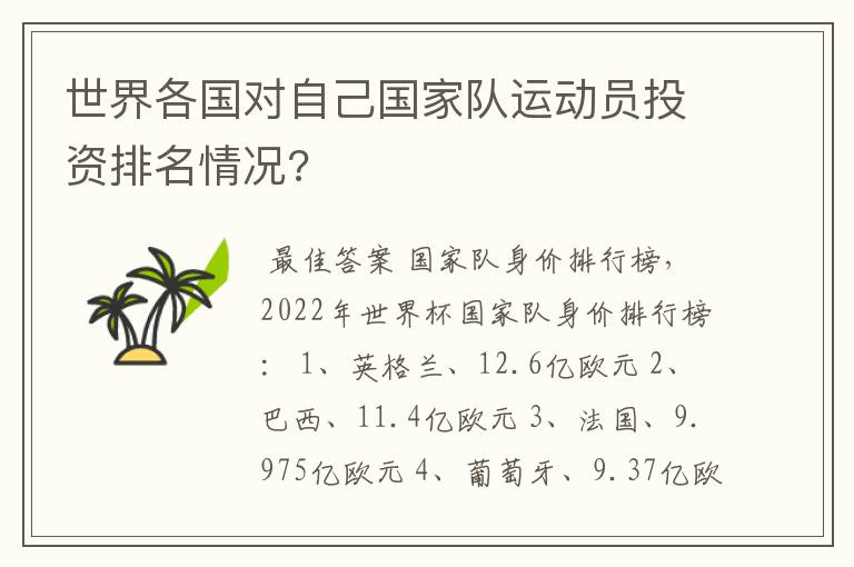 世界各国对自己国家队运动员投资排名情况?