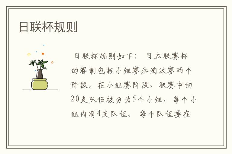 日联杯规则