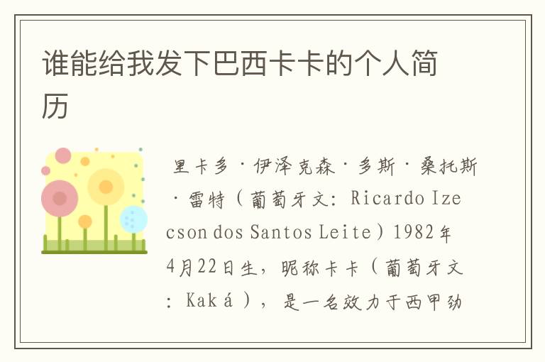 谁能给我发下巴西卡卡的个人简历