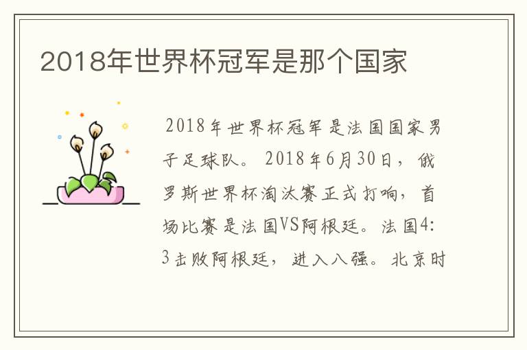 2018年世界杯冠军是那个国家