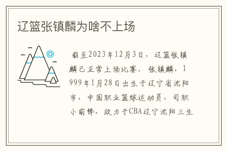 辽篮张镇麟为啥不上场