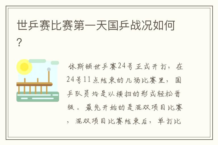 世乒赛比赛第一天国乒战况如何?