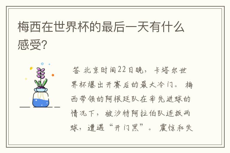 梅西在世界杯的最后一天有什么感受？