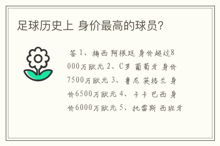 足球历史上 身价最高的球员?