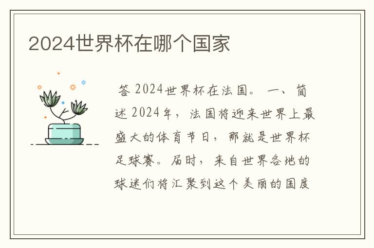 2024世界杯在哪个国家