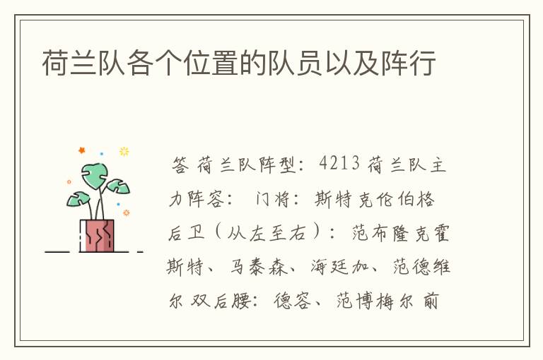 荷兰队各个位置的队员以及阵行