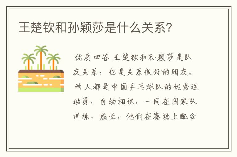 王楚钦和孙颖莎是什么关系?