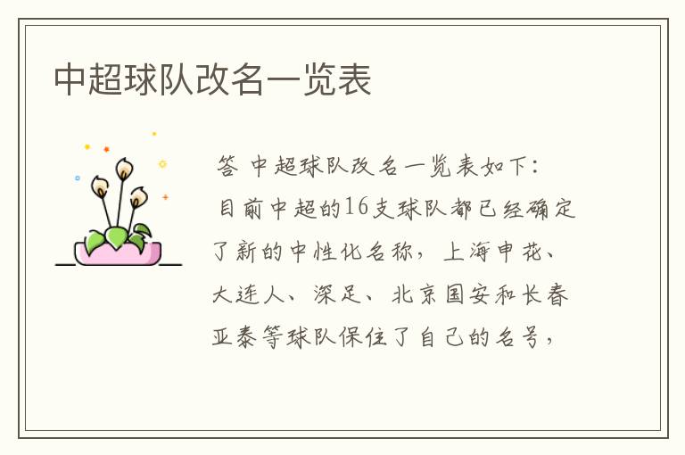 中超球队改名一览表