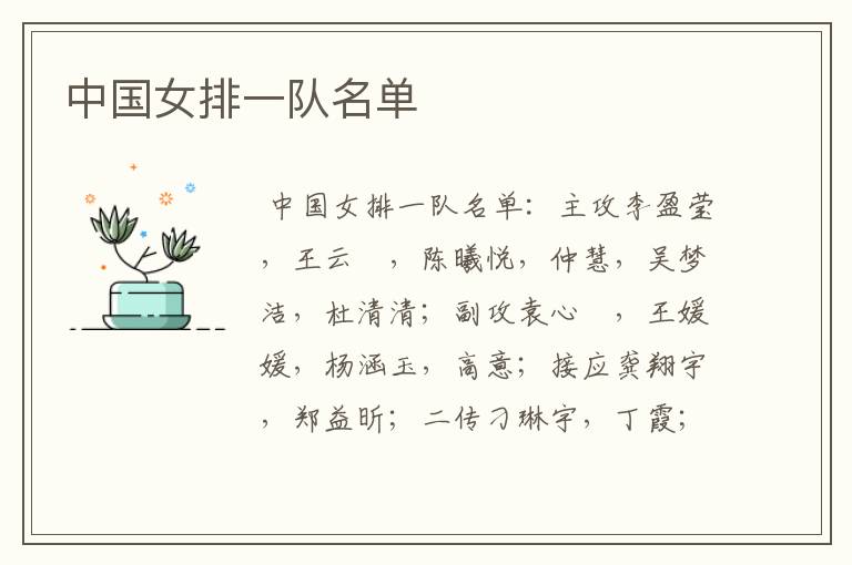中国女排一队名单