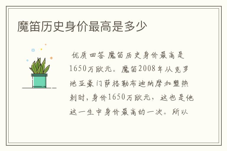 魔笛历史身价最高是多少