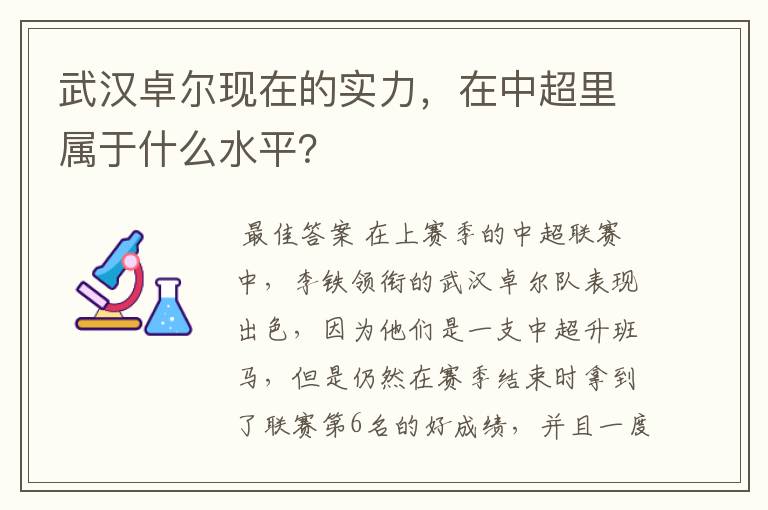 武汉卓尔现在的实力,在中超里属于什么水平?