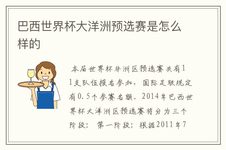 巴西世界杯大洋洲预选赛是怎么样的