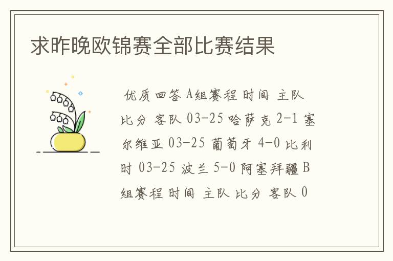 求昨晚欧锦赛全部比赛结果