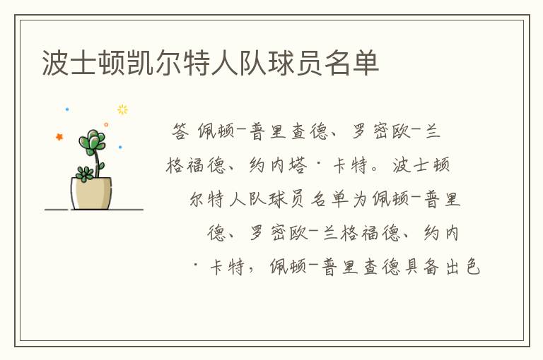 波士顿凯尔特人队球员名单
