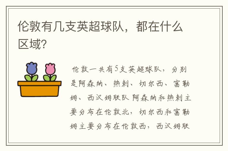 伦敦有几支英超球队,都在什么区域?