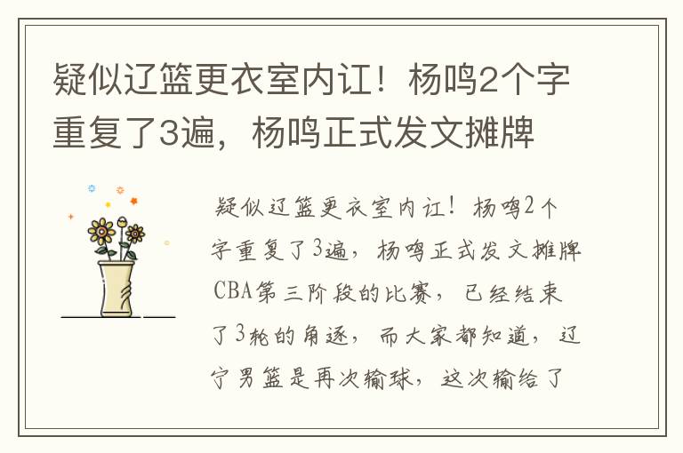 疑似辽篮更衣室内讧!杨鸣2个字重复了3遍,杨鸣正式发文摊牌