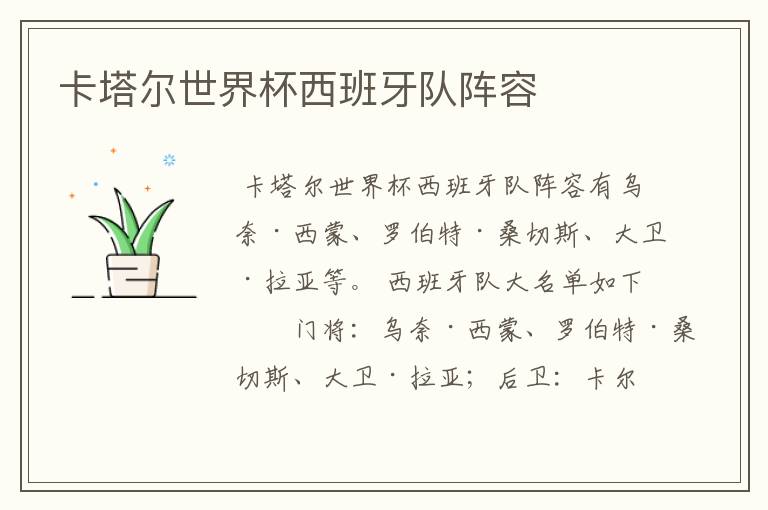 卡塔尔世界杯西班牙队阵容