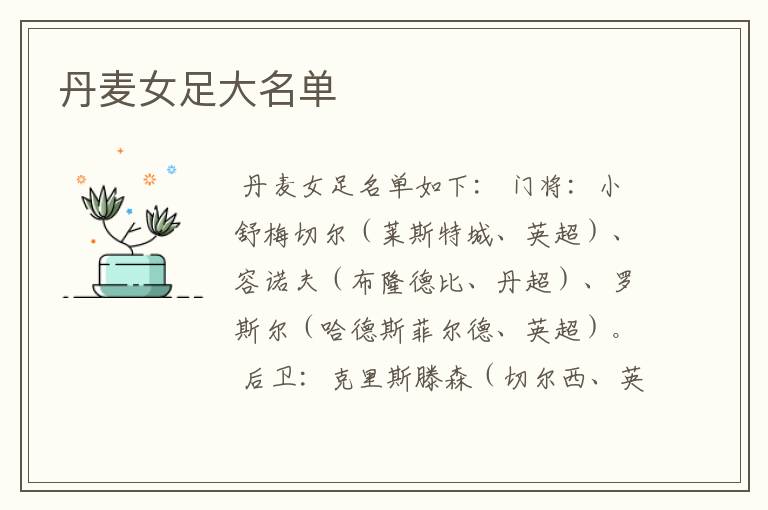 丹麦女足大名单