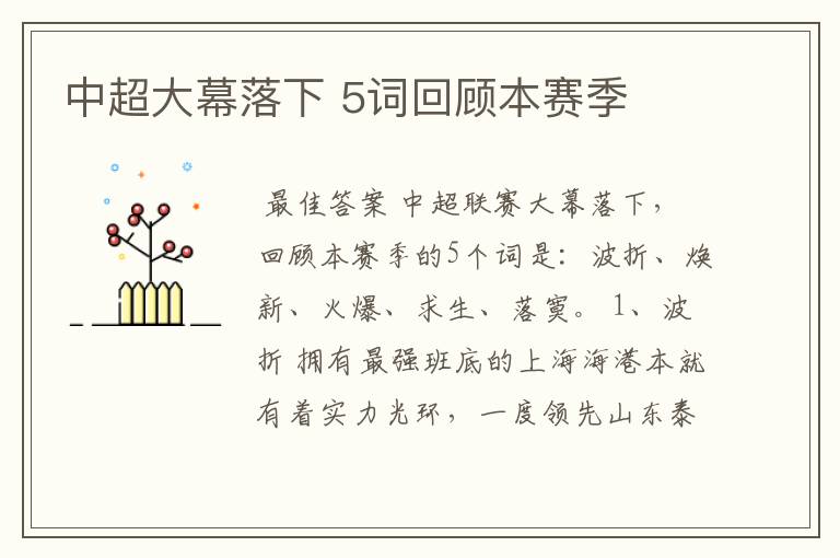 中超大幕落下 5词回顾本赛季